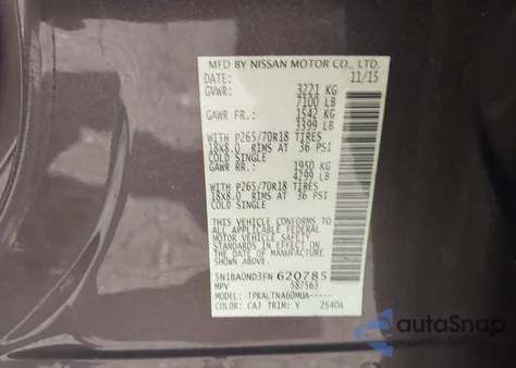 2015 Nissan Armada Sv from USA, damaged, VIN 5N1BA0ND3FN620785